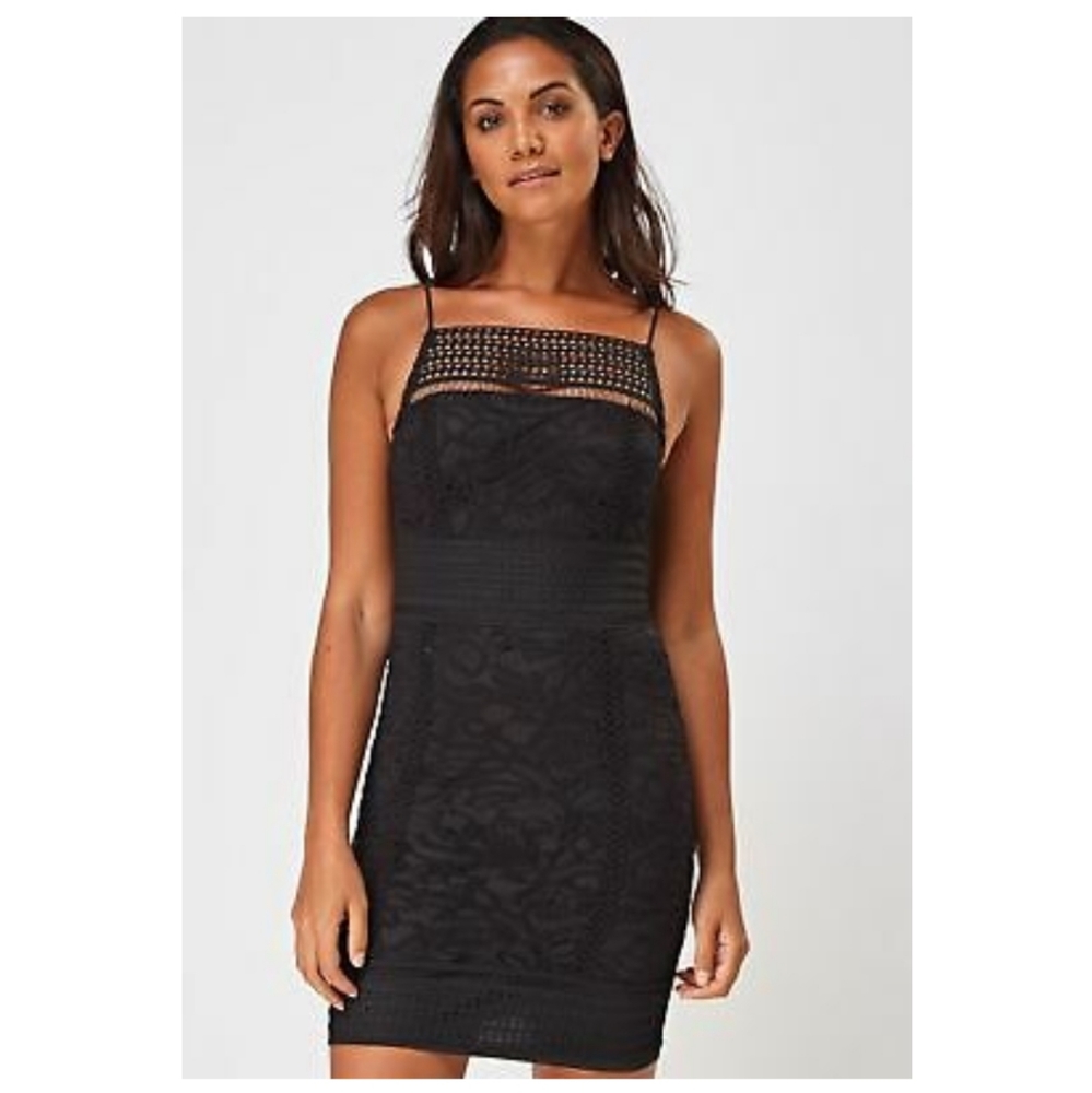 Nwt topshop little black dress lace mini high neck lace size 4